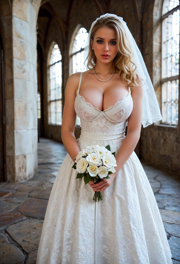 the fixed tags are:
1girl,girl standing in grand cathedral,1girl wearing ivory satin wedding dress,1girl wearing lace…