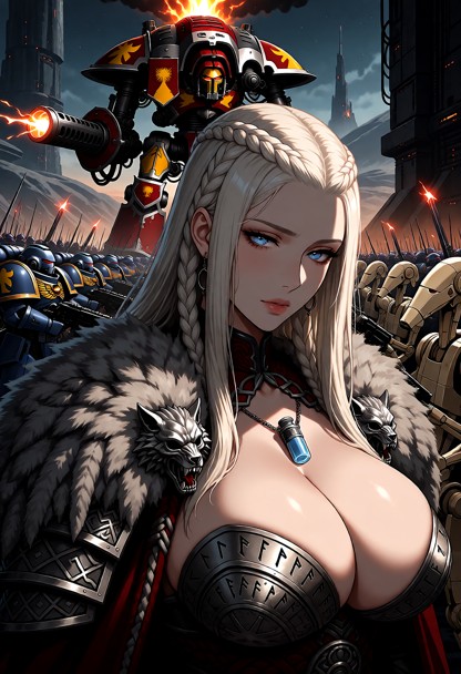 babe is wearing her Old Norse inspired Fenrisian cermonial armor on Trade Federation industrial planet. Around her is…
