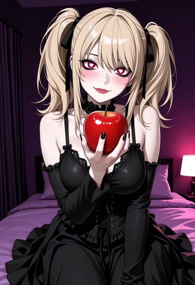 1girl,misa amane (death note),cosplaying as misa amane (death note),red_lips,gothic lolita clothes,black eyeliner,smi…