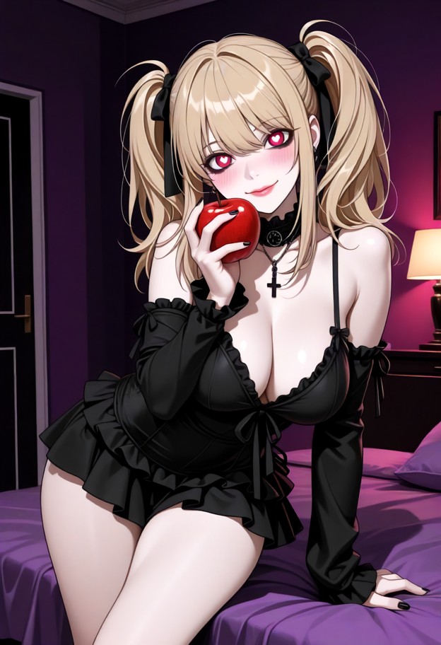 1girl,misa amane (death note),cosplaying as misa amane (death note),red_lips,gothic lolita clothes,black eyeliner,smi…