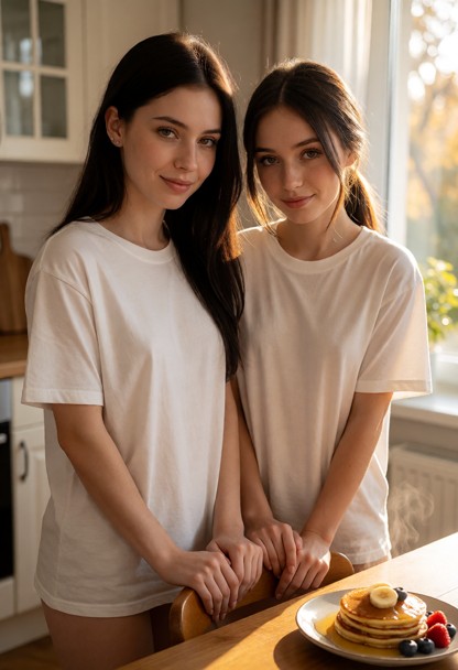 Location: cozy kitchen during a bright morning with warm golden sunlight streaming through a nearby window, illuminat…