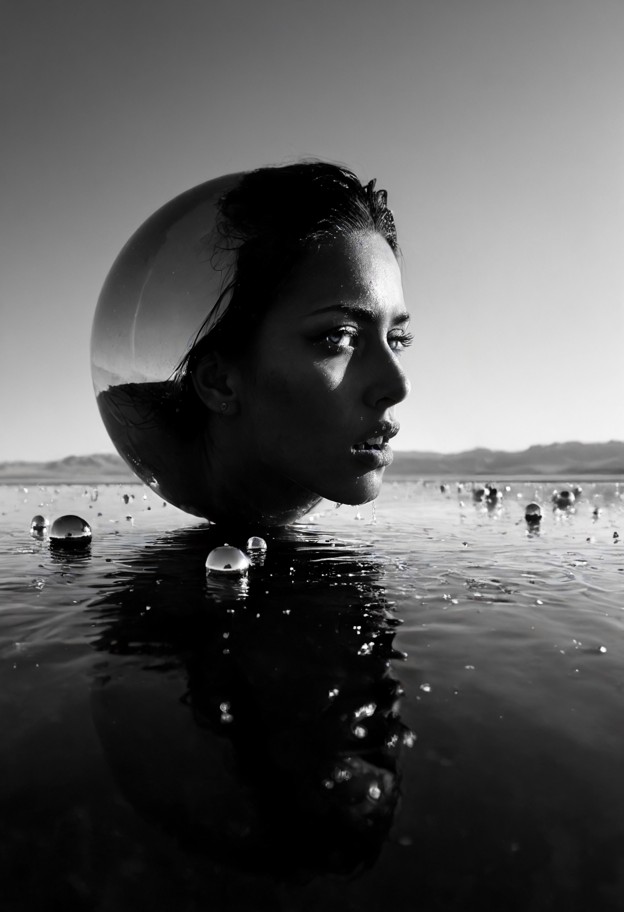 perfect anatomy (high contrast monochrome:1.8) a surrealist masterpiece unfolding across the infinite expanse of the …