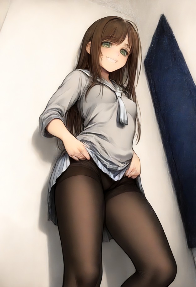 pantyhose,sheer_pantyhose,black_pantyhose,shiny_pantyhose,opaque_tights,toilet,bathroom_stall,tiles,happy,smiling,che…