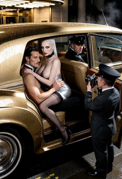 Summary: A photorealistic high-fashion erotic night scene captures a dominant man and a submissive woman having sex w…