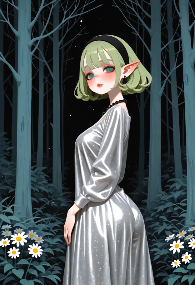 1girl(short hair),posing,standing,long silver gown,black pearl necklesses,shy,shy smile,blushing cheeks,gentle look,f…