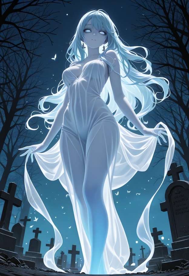 night scene,low light,subtle illumination,calm atmosphere,graveyard,tombstones,happy,smiling,cheerful expression,brig…