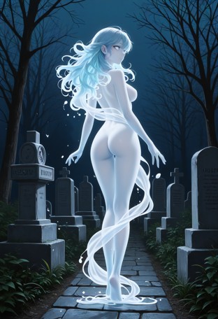 She grins mischievously. She flew like a ghost in the air. She does a somersault in the air. Then she moves closer to…