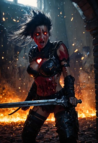 Nyx Fighting Demons on a Burning Bridge — AI Porn Video