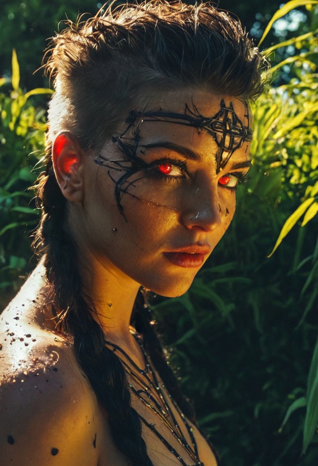 extreme close-up of 1girl,massive mohawk made of intricate victorian 
braids and copper rings,shot on 35mm film,grain…