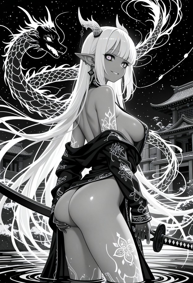 1 girl,holding a jade jian sword,poised wuxia stance,graceful dynamic pose,sumi-e ink style,black and white ink paint…