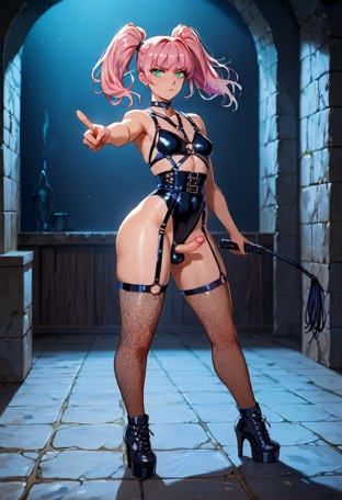 Melissa Whips Her Leather Harness in Dungeon — AI Porn Video