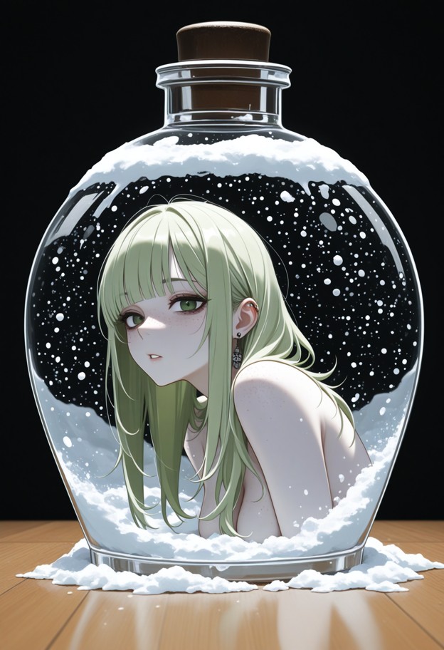 extreme
 close-up of a giant round glass sphere bottle,the bottle fills the 
entire frame,(microcosm inside the glass…