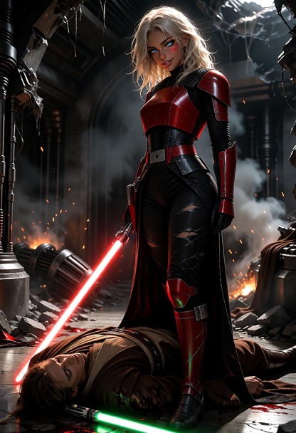finish the light saber handle. finish the background. finish the floor.