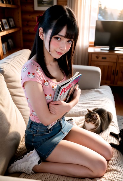 Location: early morning inside a cozy chalet living room, with soft dawn light creeping through the large windows and…