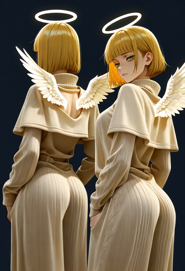 anime style,angel hana kurusu jujutsu kaisen,small slim petite elegant adult female,chin-length blonde bob hair green…