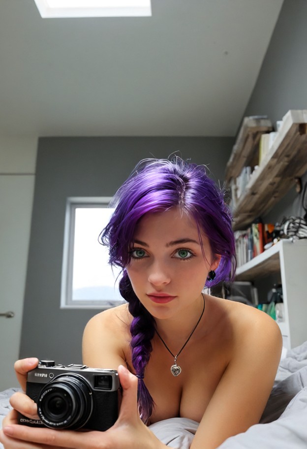 ((low mattress level camera)),((extreme low angle perspective)),((subject leaning directly toward camera)),((hands pl…