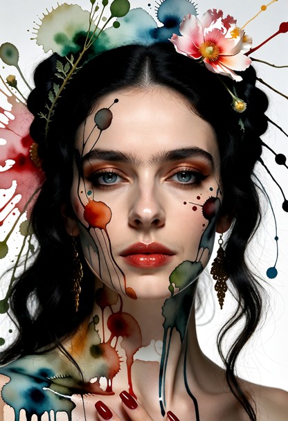 L'image est un portrait stylisé d'une femme, probablement inspiré de Frida Kahlo. L'œuvre présente un caractère pictu…