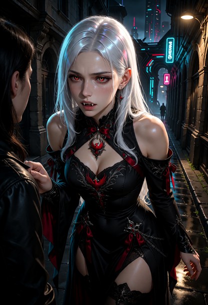 Photorealistic, ultra-detailed cinematic vampire scene, grounded realism, physically plausible anatomy, subtle supern…