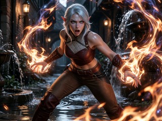 Elira Vaelith Unleashes Fire In Night Courtyard — AI Porn Video