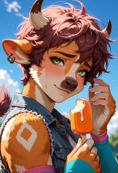 A highly detailed, polished character portrait of Ice-Cream, shown from the bust upward in a close, intimate portrait…