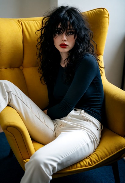 Summary: An incredibly beautiful, stunningly gorgeous young woman with a refined, symmetrical face sits slumped very …