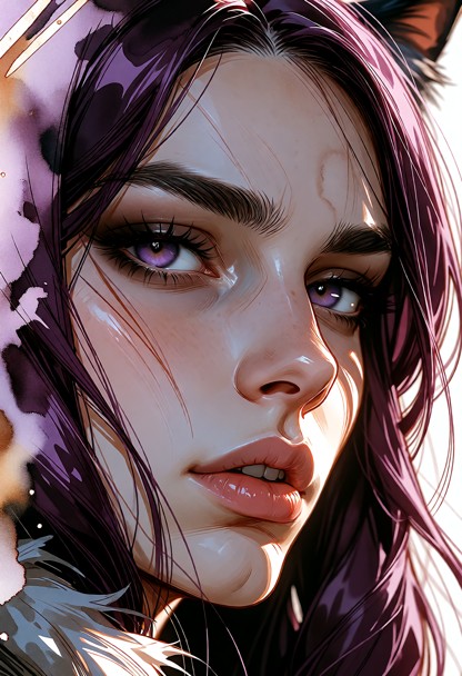This is watercolor image depicting a woman's face, rendered in a free and expressive style. The composition is a clos…