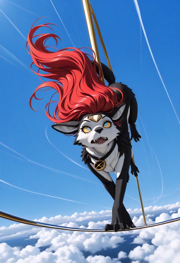horizontal camera angle,sharp focus on a woman falling vertically headfirst through the sky:1.4,body oriented upside-…