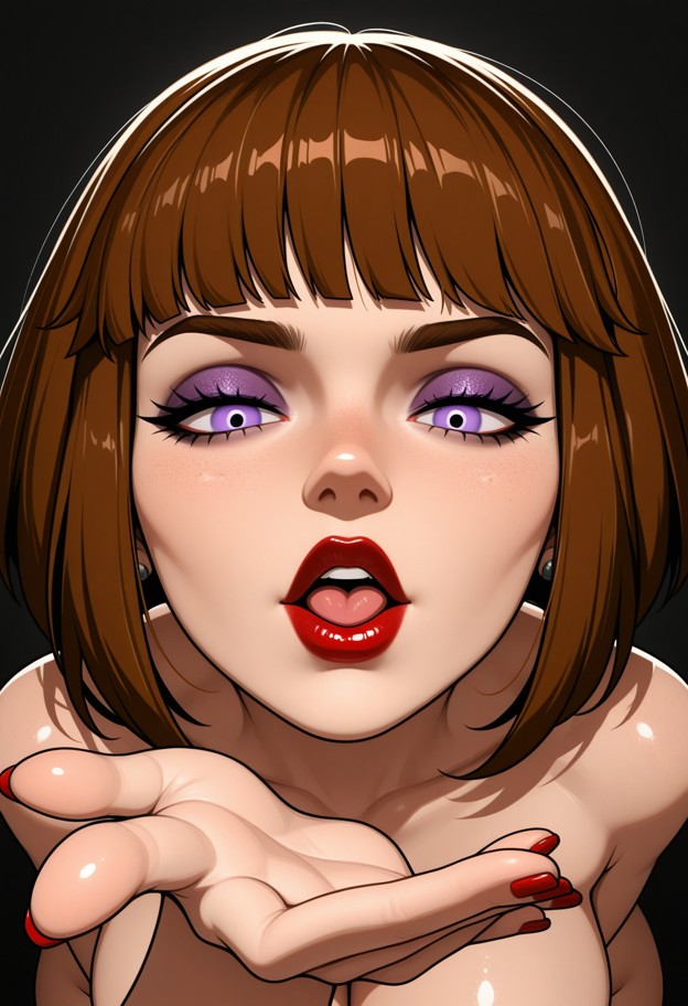madie fenton from danny phantom,1girl,solo,about to kiss pov,(close up,forming lips) facing viewer,blowing kiss,high-…