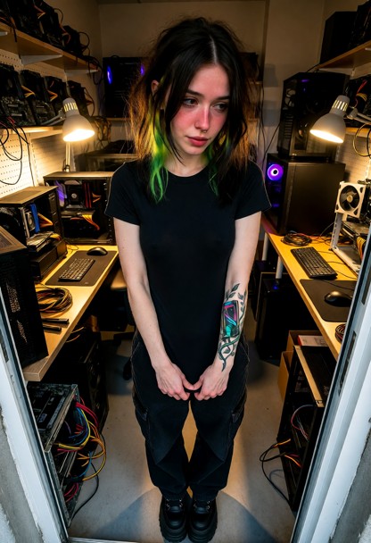 Tattoos, Location: A Small, Motherboards — AI Porn Image