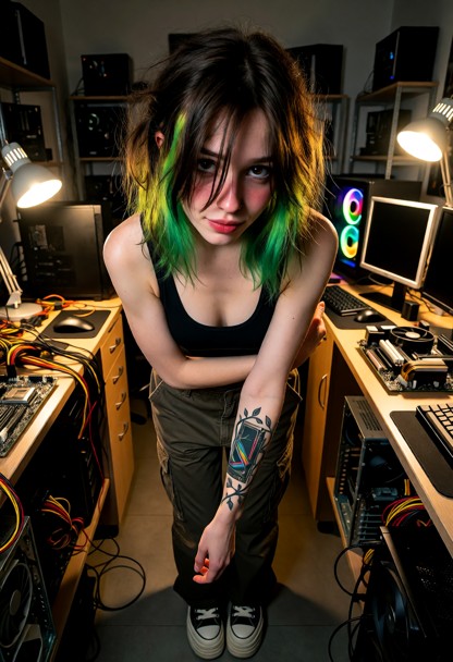 Tattoos, Location: A Small, Motherboards — AI Porn Image