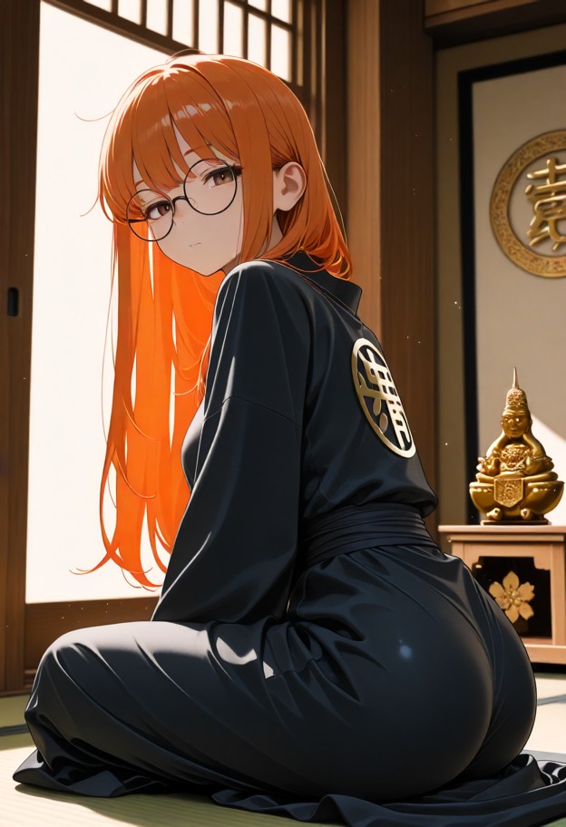 1girl,2.5 dimensional cell shading,buddhist temple with a golden buddha in the background; she is wearing a buddhist …
