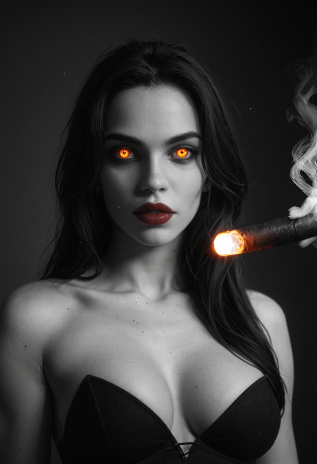 close-up portrait of a woman smoking a cigar,face clearly visible,highly detailed facial features

composition: tight…