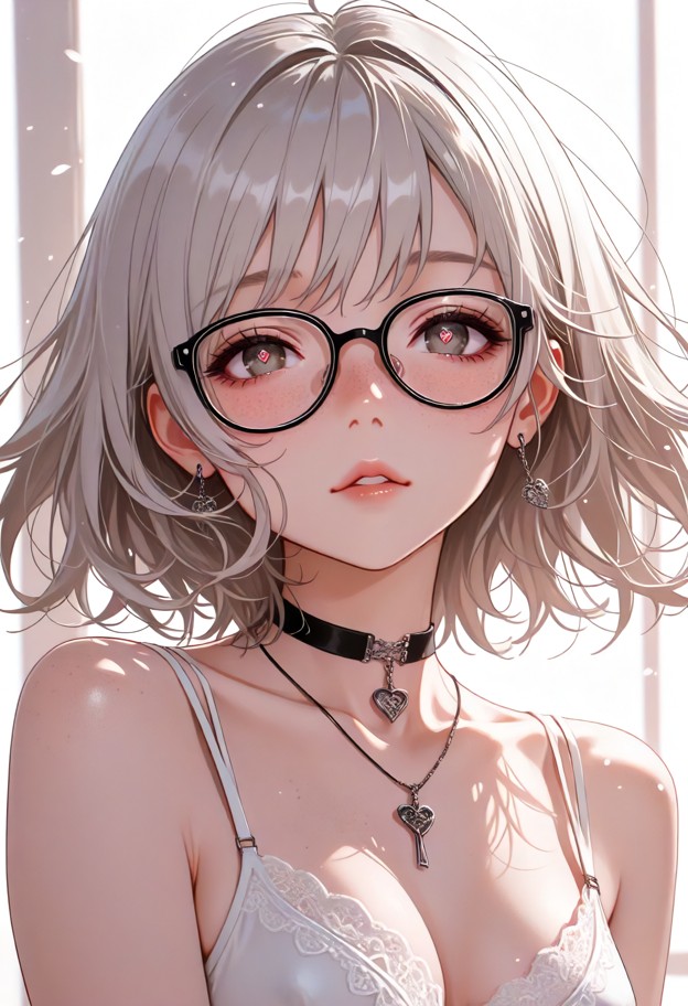 1 girl,kawaii style,hearts flying around girl head,intimate,dynamic pose,flushed cheeks,parted lips,hands tangled in …