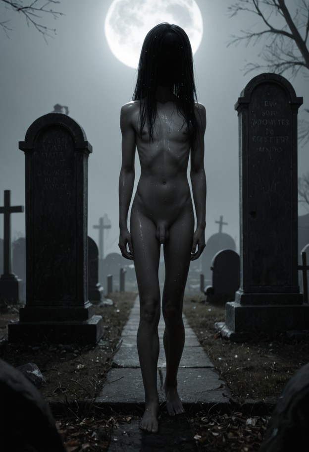 shota femboy ghost,flat boy chest,thick backsde,shota femboy cock,full-body view,head-to-toe composition,centered fra…