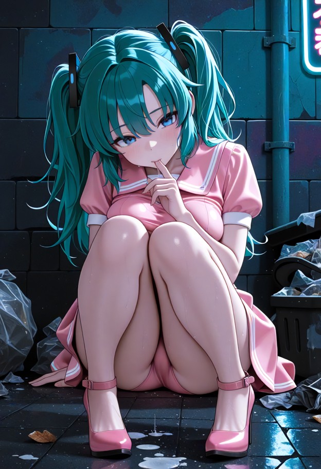 yuuka sitting on her heels squeezing her breasts through her dress and sucking on her finger,solo,extremely short pas…