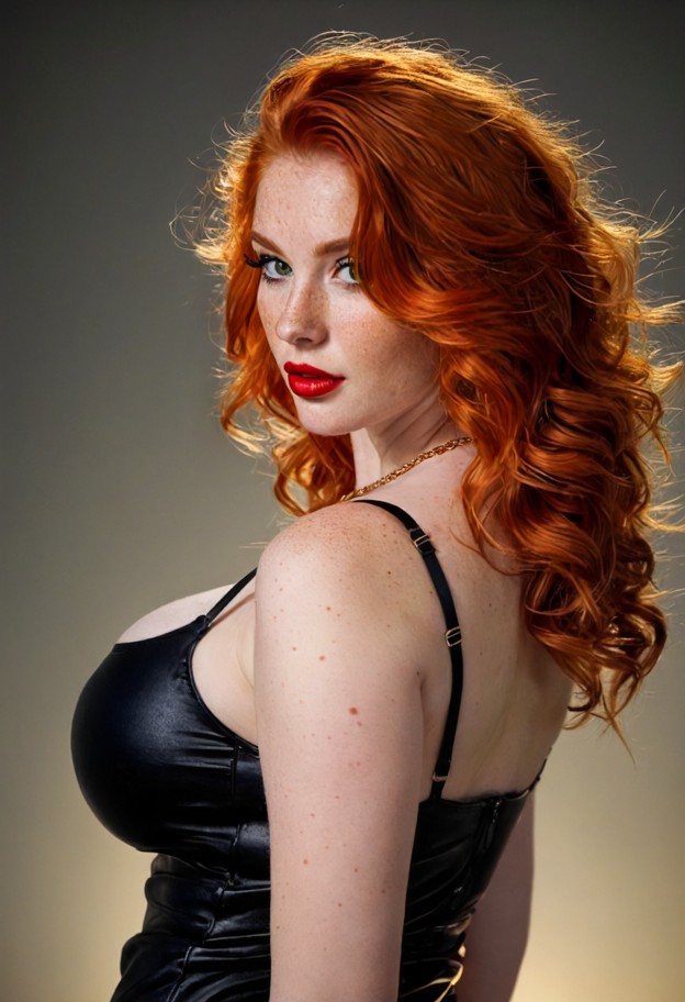 she is is sliding her camisole strap down her shoulder,black silk camisole,gold necklace,unknown background,medium sh…