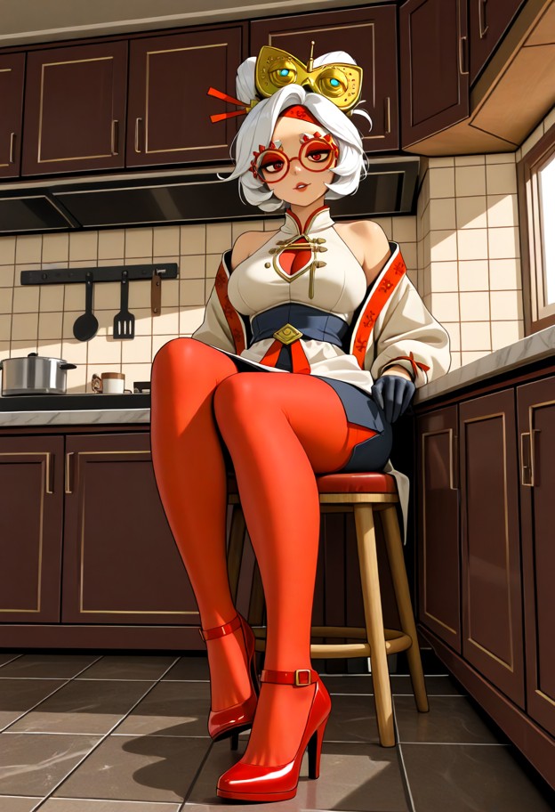 maid outfit,apron,ribbons,uniform,soft makeup,simple accessories,1girl,closup on feets,((high heels)),red high heels,…