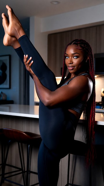 Woman wears sportswear with leggings and a tank top, with a sporty vibe, natural skin, and no visible jewelry., The s…