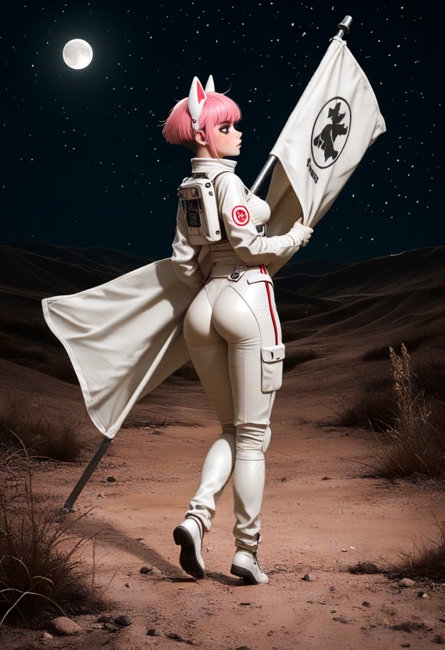 (full-body shot:1.4),a person in a full white futuristic spacesuit,wearing a closed astronaut helmet with integrated …