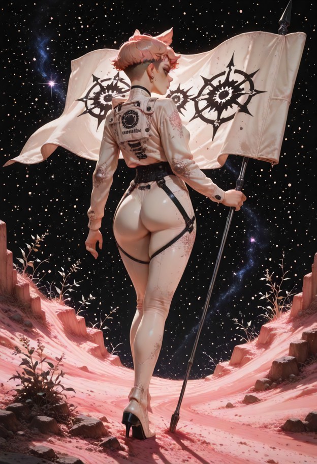 (full-body shot:1.4),a person in a full white futuristic spacesuit,wearing a closed astronaut helmet with integrated …