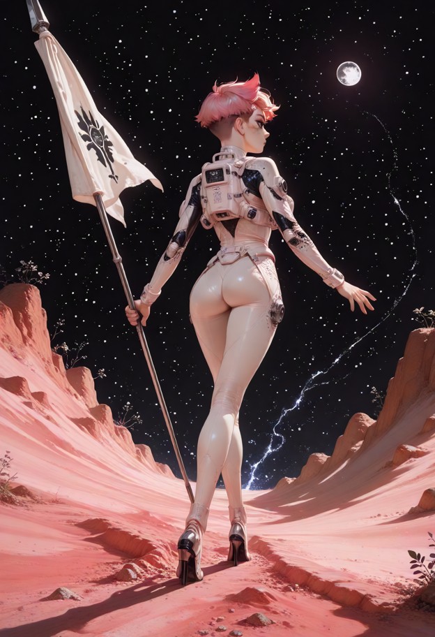 (full-body shot:1.4),a person in a full white futuristic spacesuit,wearing a closed astronaut helmet with integrated …