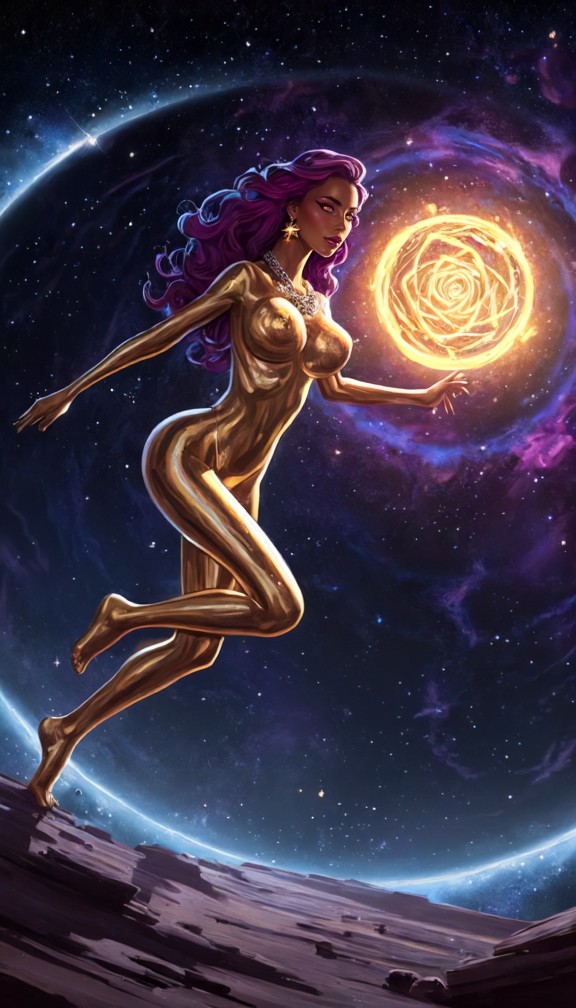 /imagine prompt: a scene depicting the moment alyssa's home planet exploded in the distance,seen through a shimmering…