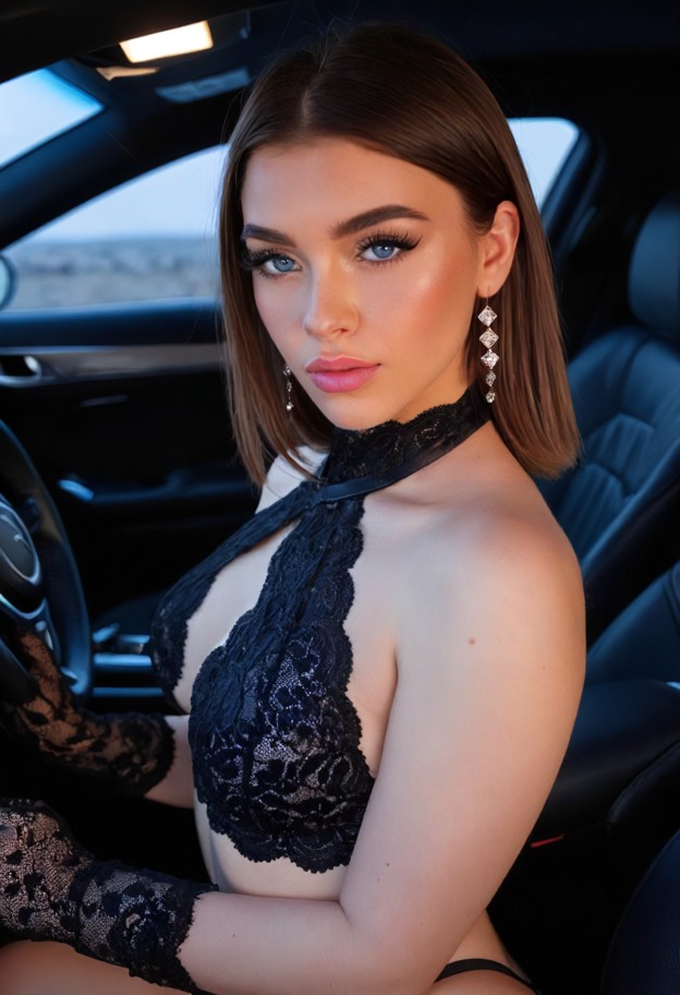 a stunning woman with platinum brown hair,styled in a sleek,shoulder-length cut with soft layers. she has a glamorous…