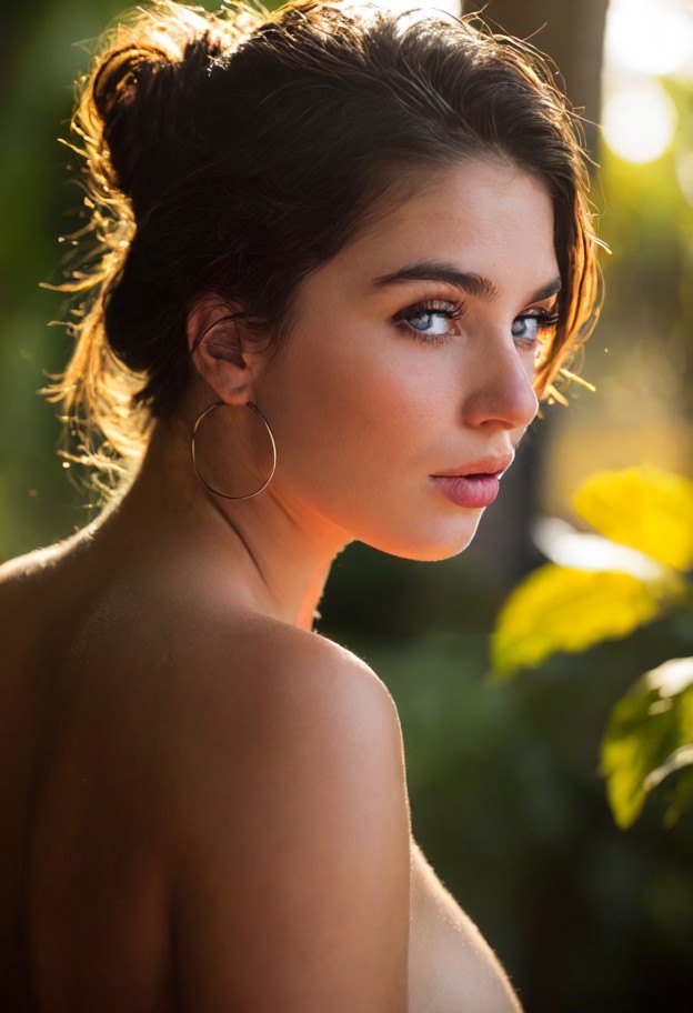 a captivating,high-resolution portrait of a beautiful young woman with messy,effortless dark brown hair styled in a l…