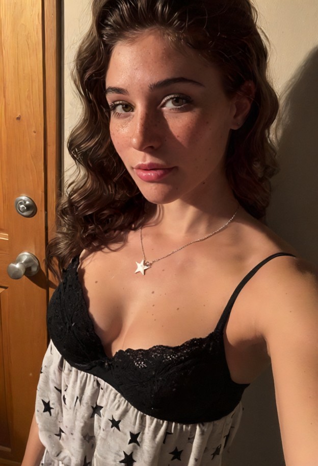 she is pulling pajama bottoms,solo,sheer black babydoll,black bra,black panties,guest bedroom,wooden door,dim moonlig…