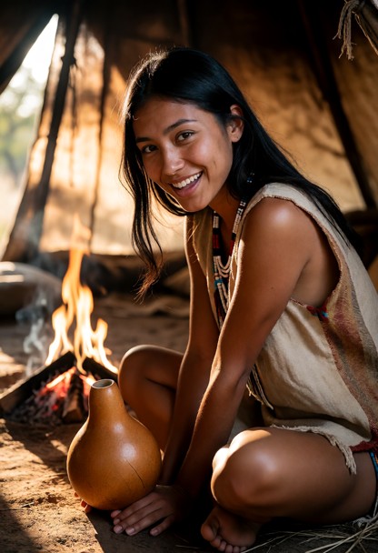 Location: Inside a dimly lit, cozy tent during a hot afternoon, with soft sunlight filtering through the fabric walls…