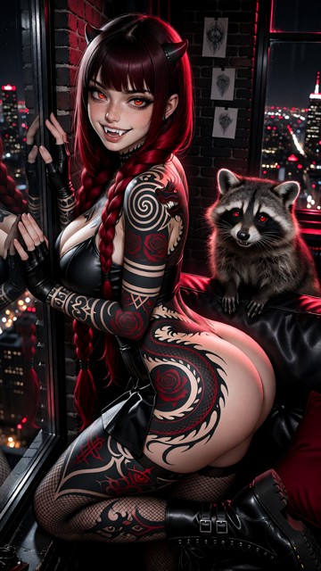 Reese Monroe is one 21-year-old adult demon woman with very fair skin and dense natural freckles across her nose, che…
