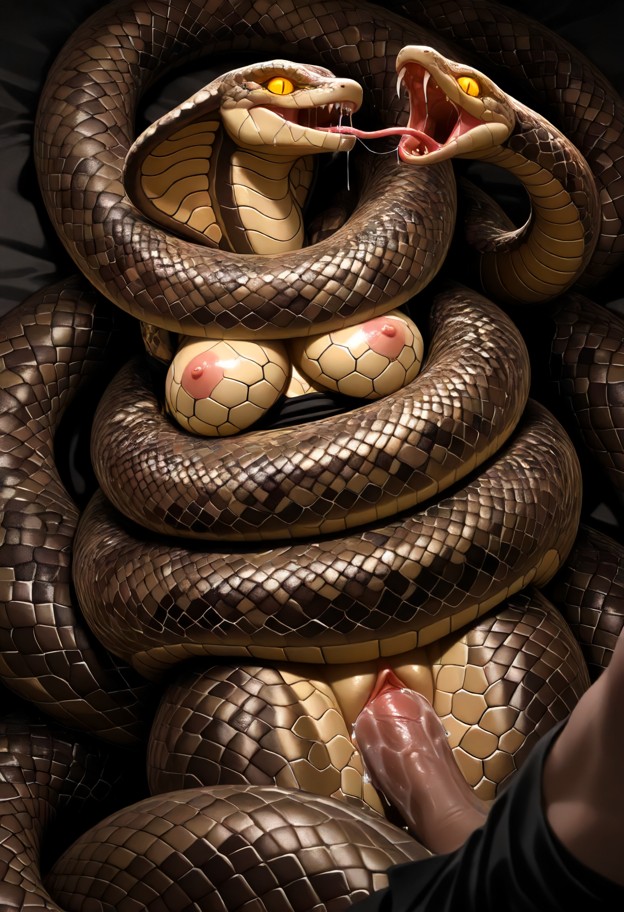 (snake body coiled around helpless prey:2.0),man held in air by coiled body,vagina on snake body,(penis in vagina:1.5…
