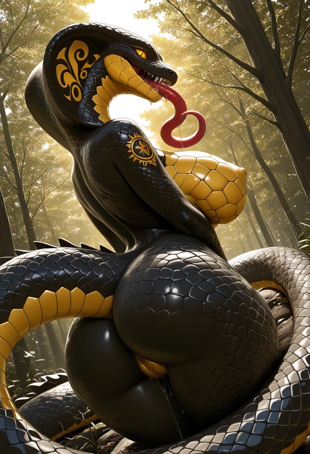she is,crushing man with tail,solo,massive tail,outdoors,wide angle,sunlight