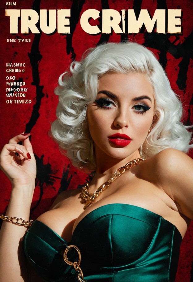 create a highly detailed,vintage 1950s-1960s pulp true-crime magazine cover in inspired by the style of classic “smut…